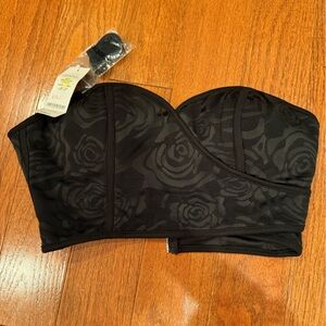 Bebe Small Black Rose Women's corset crop top with sweetheart neckline
